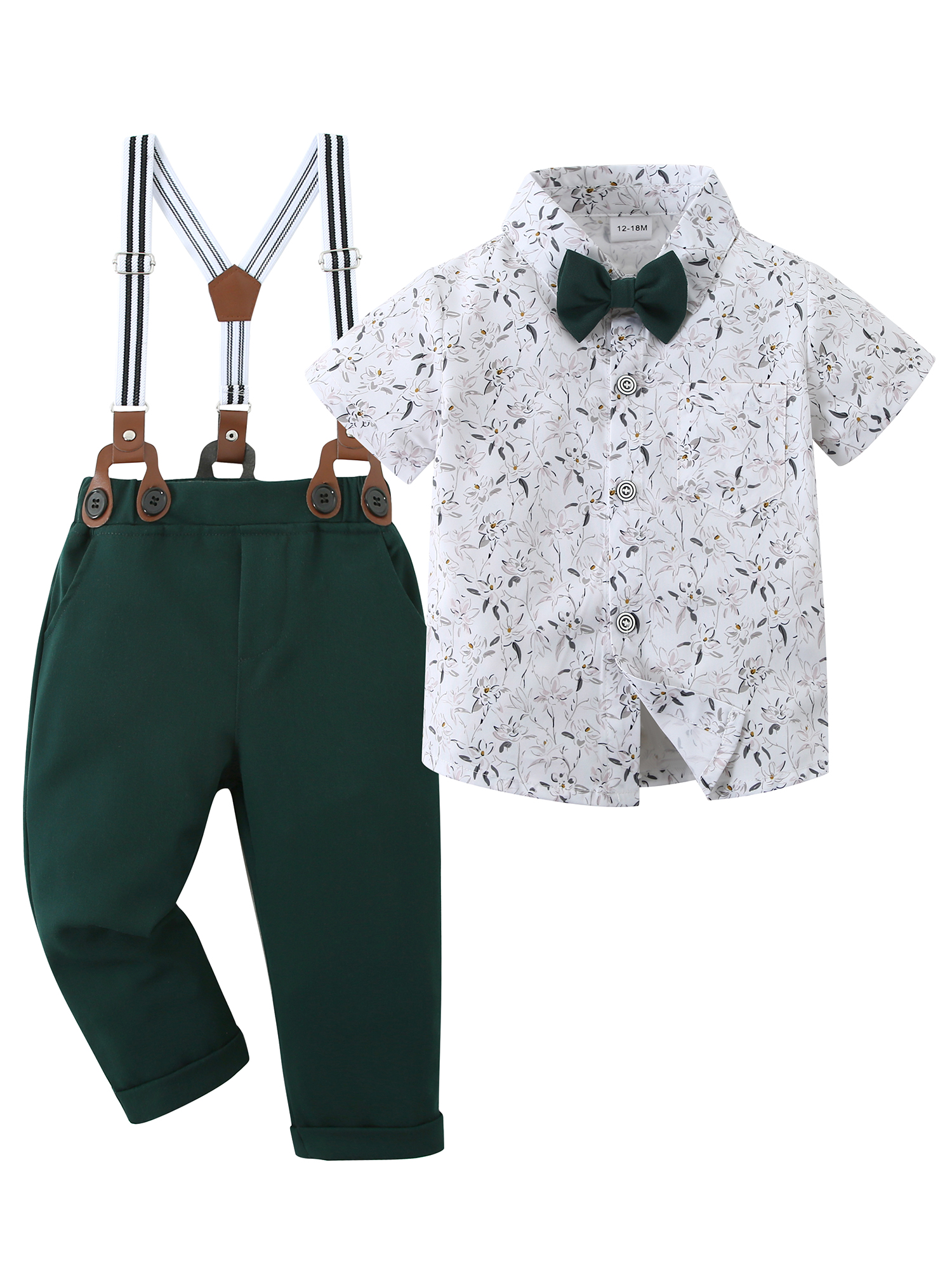 CARETOO Boy Clothes Set Toddler Formal Dress Shirt Bowtie Suspender Pants Wedding Cotton Fabric